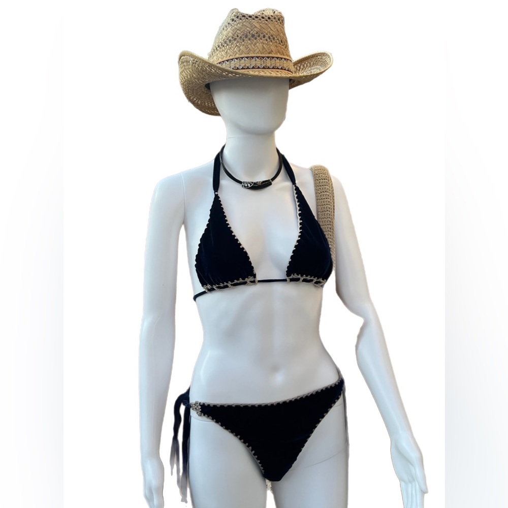 Handmade Velvet Bikini with beautiful stitch work | Midnight Blue
